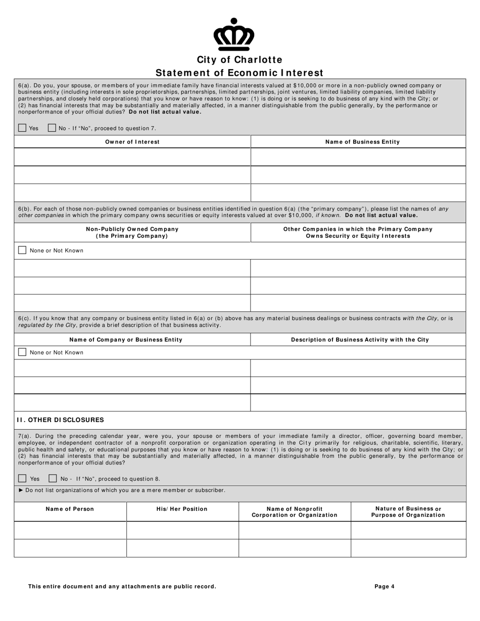 Statement of Economic Interest - City of Charlotte, North Carolina, Page 4