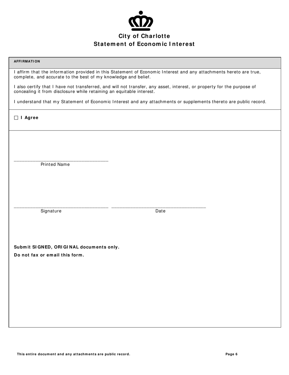 Statement of Economic Interest - City of Charlotte, North Carolina, Page 6