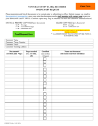 Document preview: Form CCR REC33 Official Record Online Copy Request Form - Ventura County, California