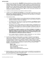 Formulario CCR VITAL08 SP Aplicacion Para Copia Certificada De Acta De Matrimonio - Ventura County, California (Spanish), Page 3