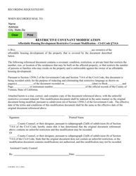 Document preview: Form CCR REC34 Restrictive Covenant Modification - Affordable Housing - Ventura County, California