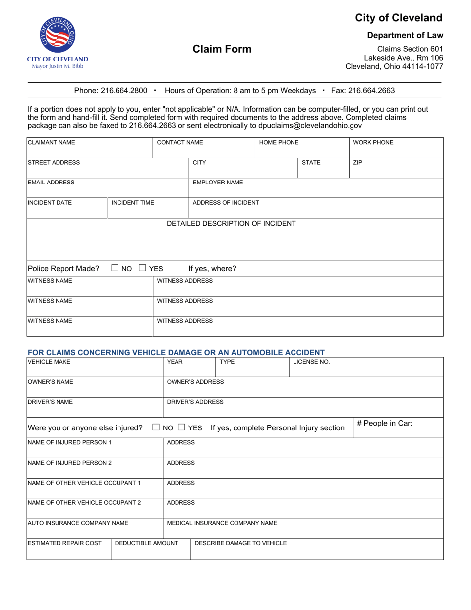Claim Form - City of Cleveland, Ohio, Page 3