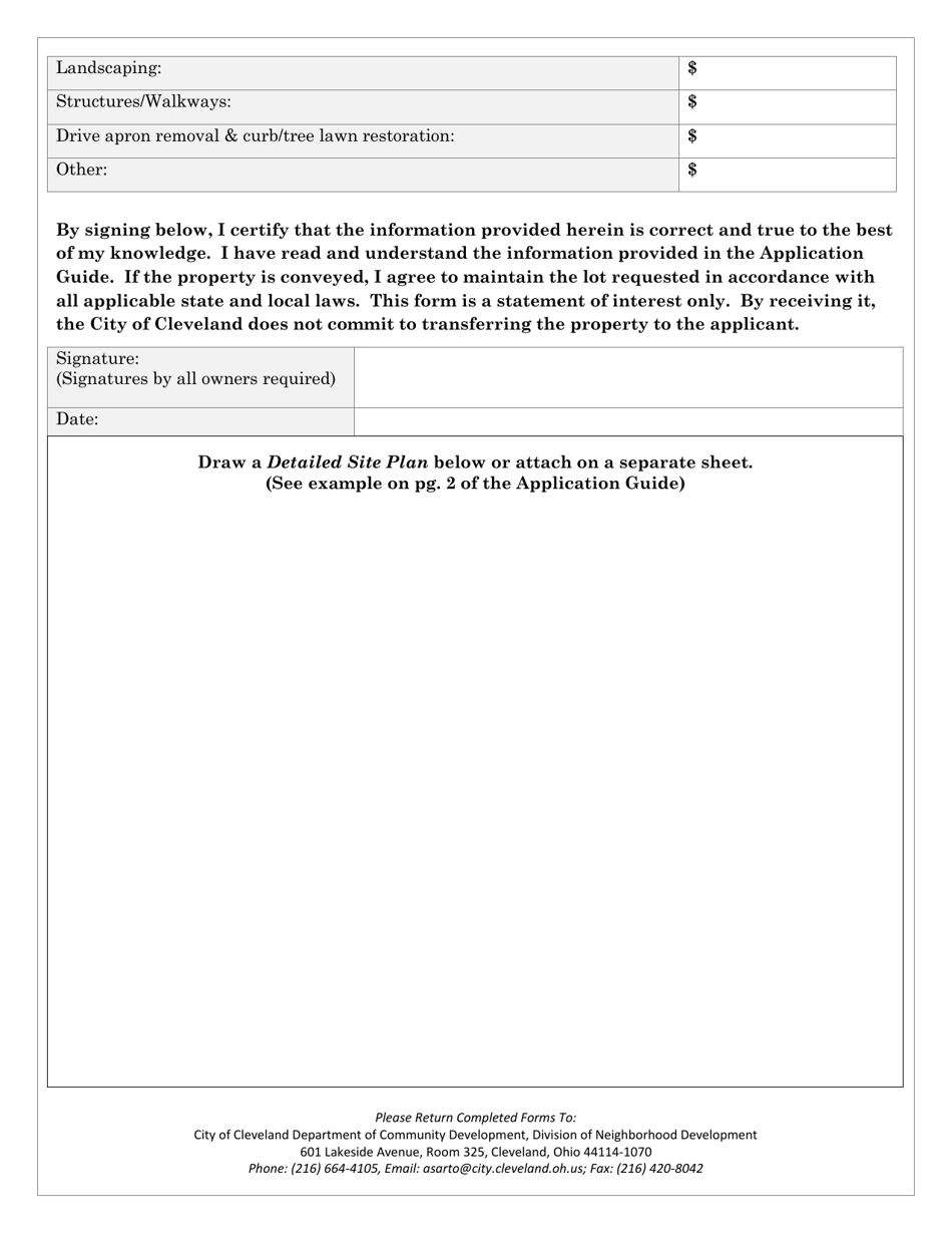 City of Cleveland, Ohio Land Bank Application for Side Yards Fill Out
