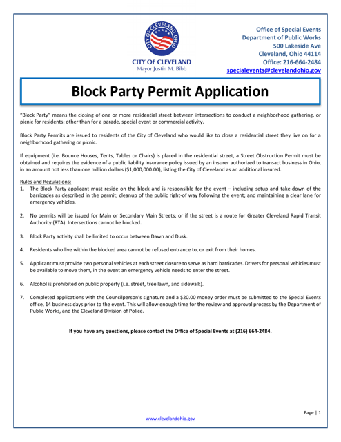 Block Party Permit Application - City of Cleveland, Ohio