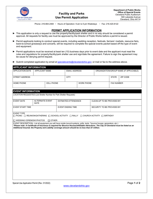 Facility and Parks Use Permit Application - City of Cleveland, Ohio Download Pdf
