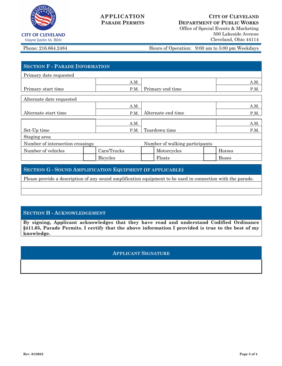Parade Permits Application - City of Cleveland, Ohio, Page 3