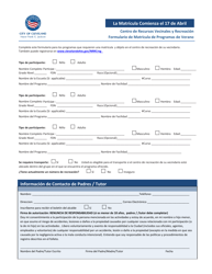 Document preview: Formulario De Matricula De Programas De Verano - City of Cleveland, Ohio (Spanish)