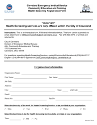 Document preview: Health Screening Registration Form - City of Cleveland, Ohio