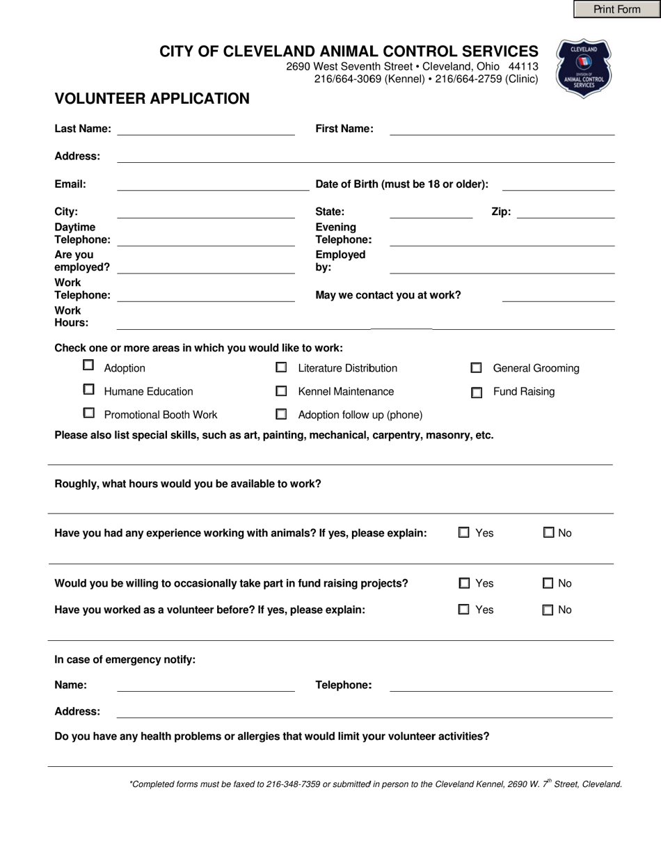 Volunteer Application - City of Cleveland, Ohio, Page 1