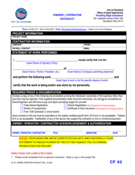 Document preview: Form CF40 Owner/Operator Affidavit - City of Cleveland, Ohio