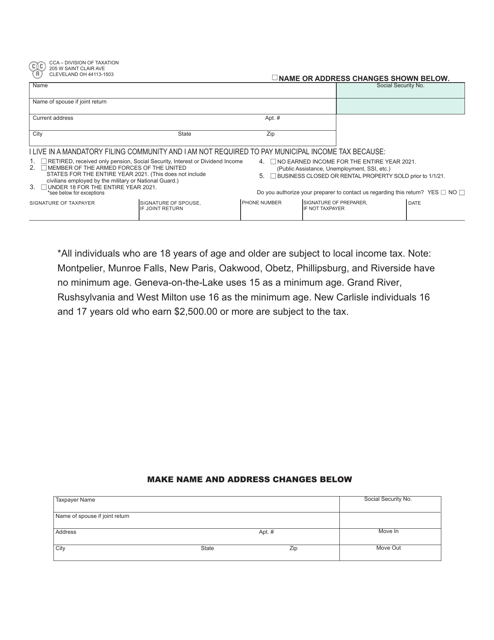 Exemption Certificate - City of Cleveland, Ohio Download Pdf