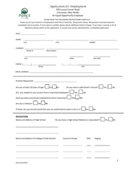 Document preview: Application for Employment - Pierce Township, Ohio