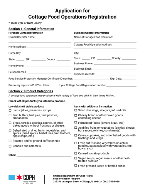 Application for Cottage Food Operations Registration - City of Chicago, Illinois Download Pdf