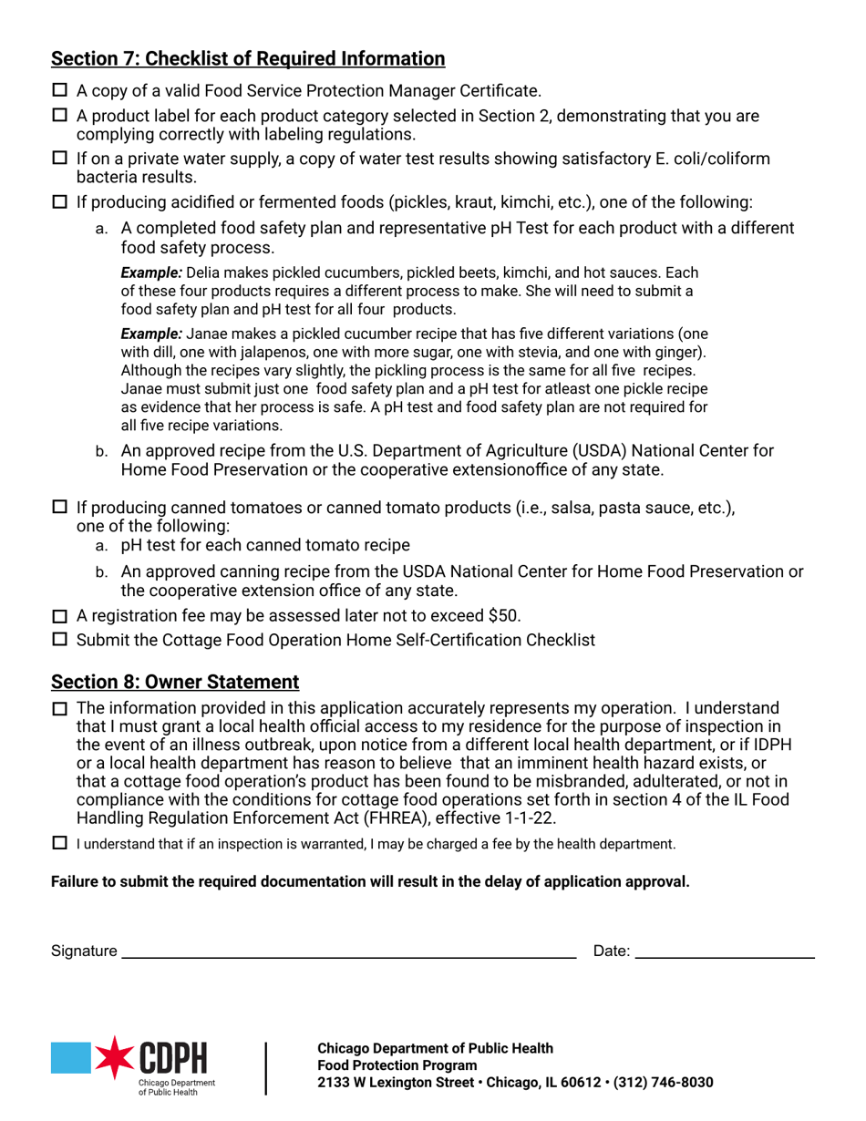 Application for Cottage Food Operations Registration - City of Chicago, Illinois, Page 4
