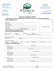 Document preview: Police Notification - Individuals With Alzheimer's Disease or Related Memory Disorders - Pierce Township, Ohio