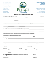 Document preview: Burial Rights Transfer Form - Pierce Township, Ohio