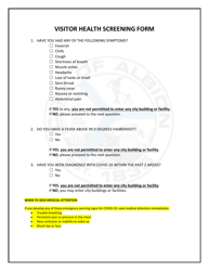 Document preview: Visitor Health Screening Form - City of Albion, Michigan