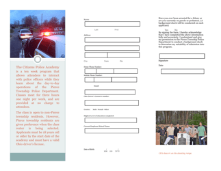 Citizens Police Academy Course Application - Pierce Township, Ohio, Page 2