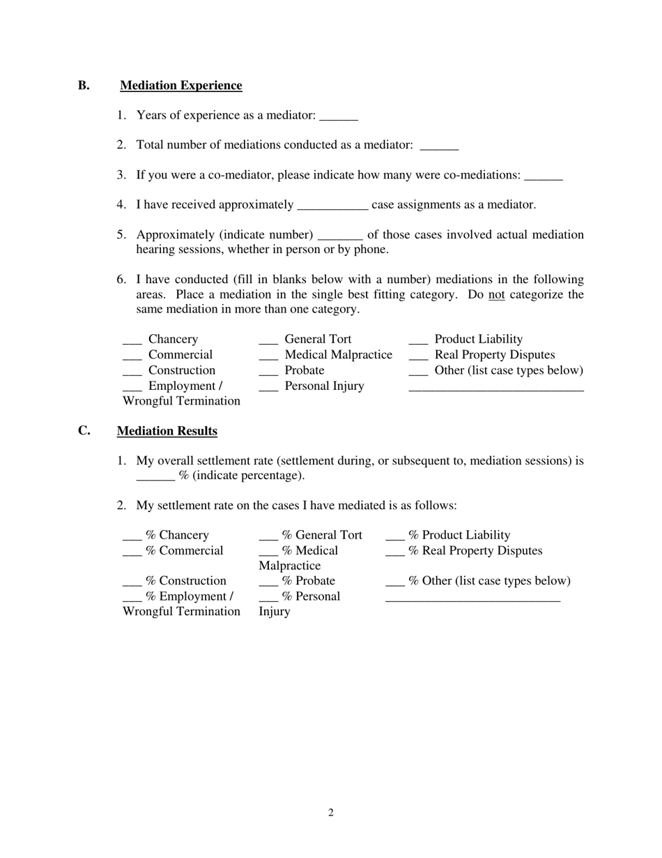 Mediator Application and Self-certification of Qualifications - Cook County, Illinois, Page 2