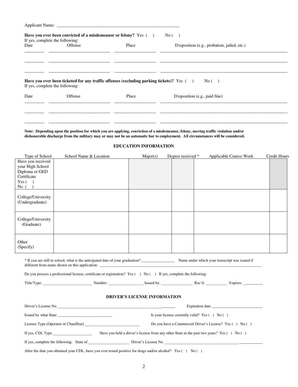 Application for Employment - City of Albion, Michigan, Page 2