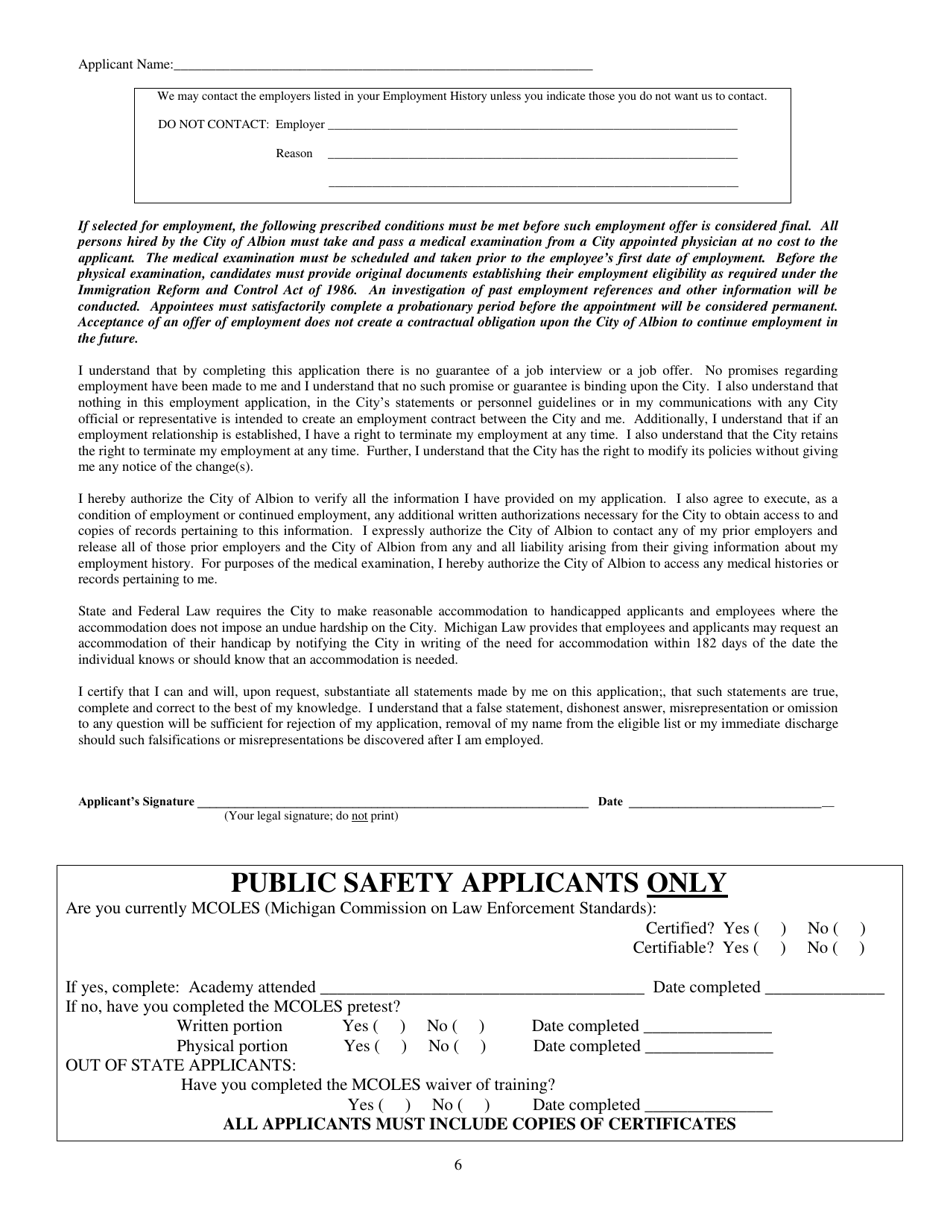 Application for Employment - City of Albion, Michigan, Page 5