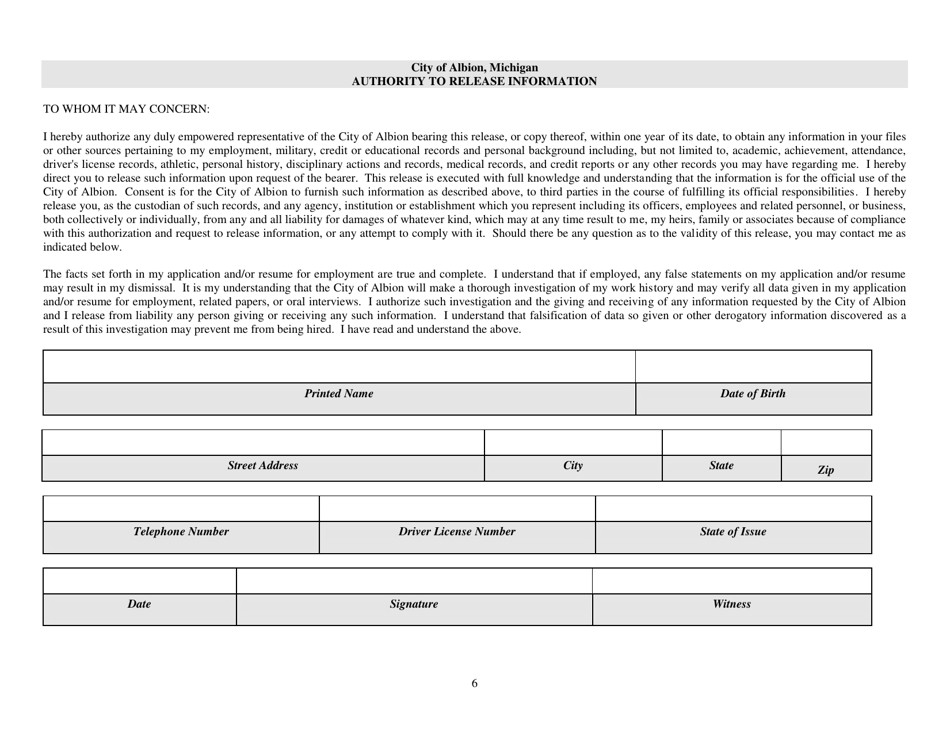 Application for Employment - City of Albion, Michigan, Page 6