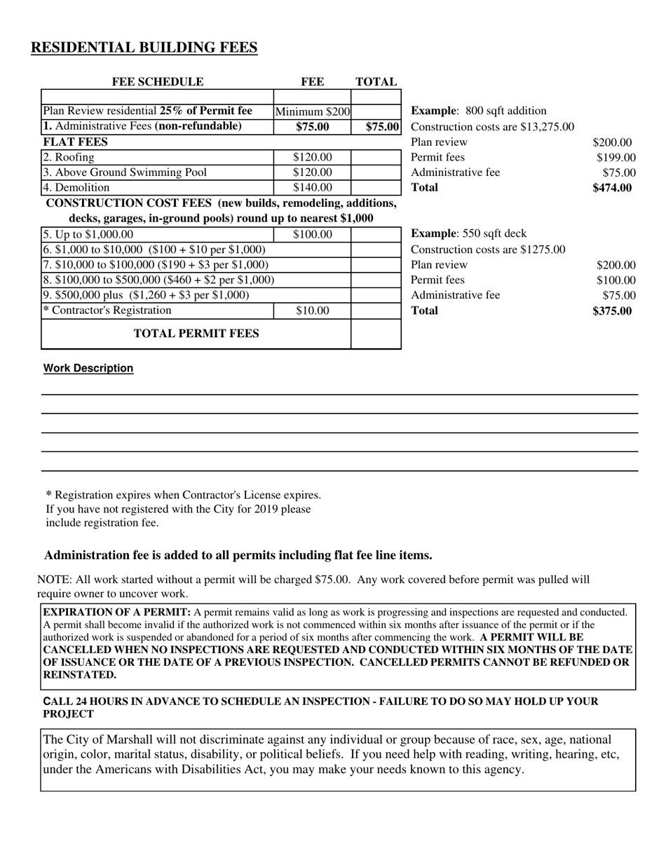 City of Marshall, Michigan Residential Building Permit - Fill Out, Sign ...