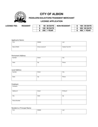 Document preview: Peddlers/Solicitors/Transient Merchant License Application - City of Albion, Michigan