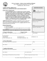 Document preview: Application for Fence Permit - City of Albion, Michigan