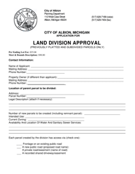 Document preview: Application for Land Division Approval - City of Albion, Michigan