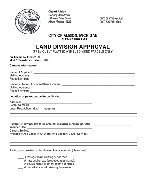 Application for Land Division Approval - City of Albion, Michigan