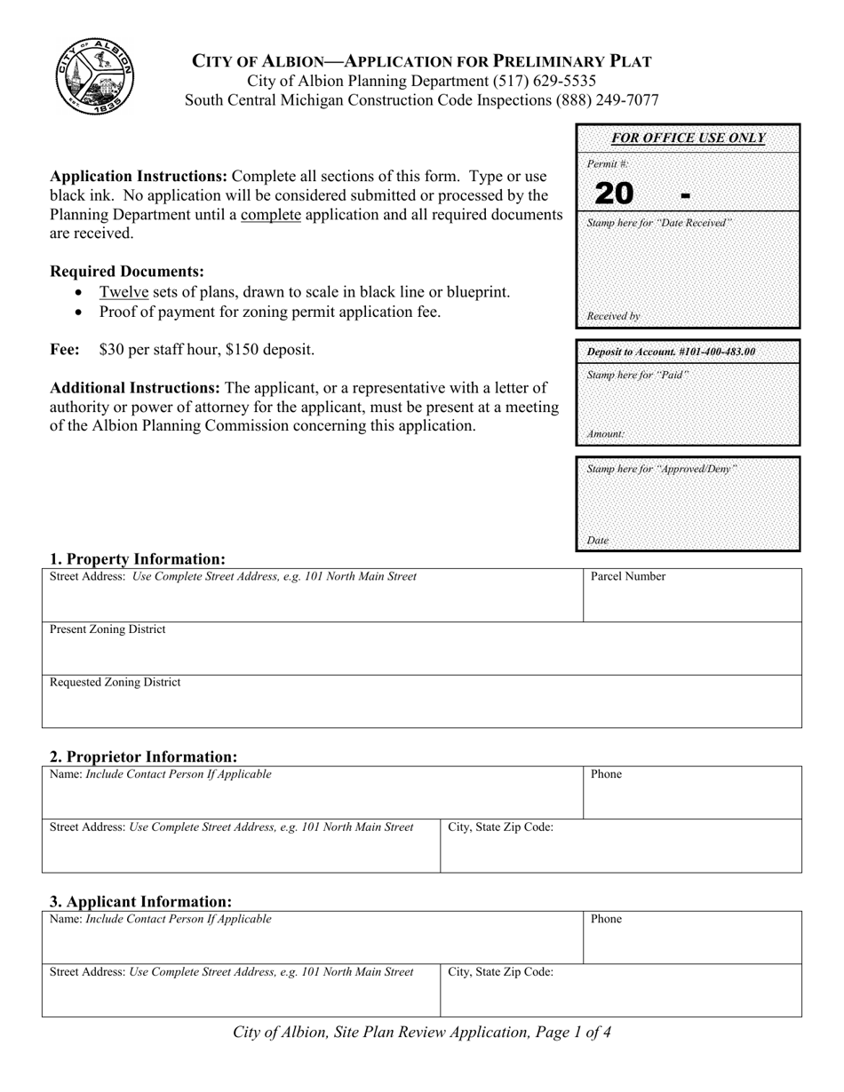 Application for Preliminary Plat - City of Albion, Michigan, Page 1