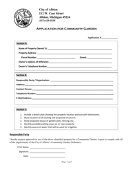 Document preview: Application for Community Garden - City of Albion, Michigan