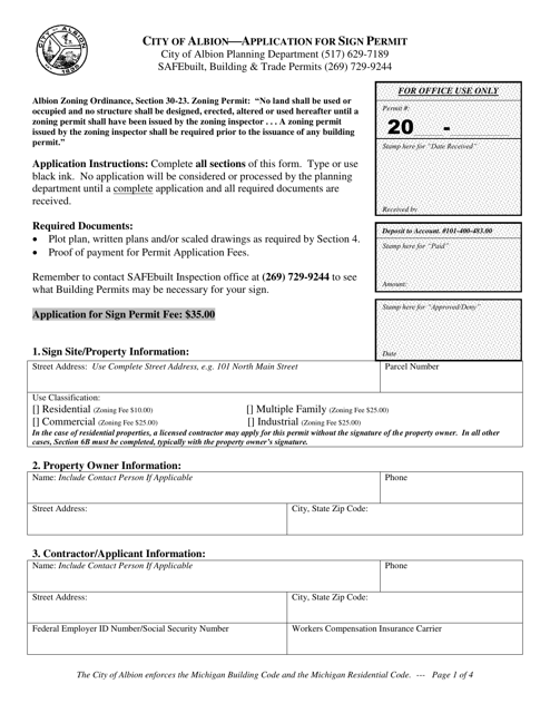 Application for Sign Permit - City of Albion, Michigan Download Pdf