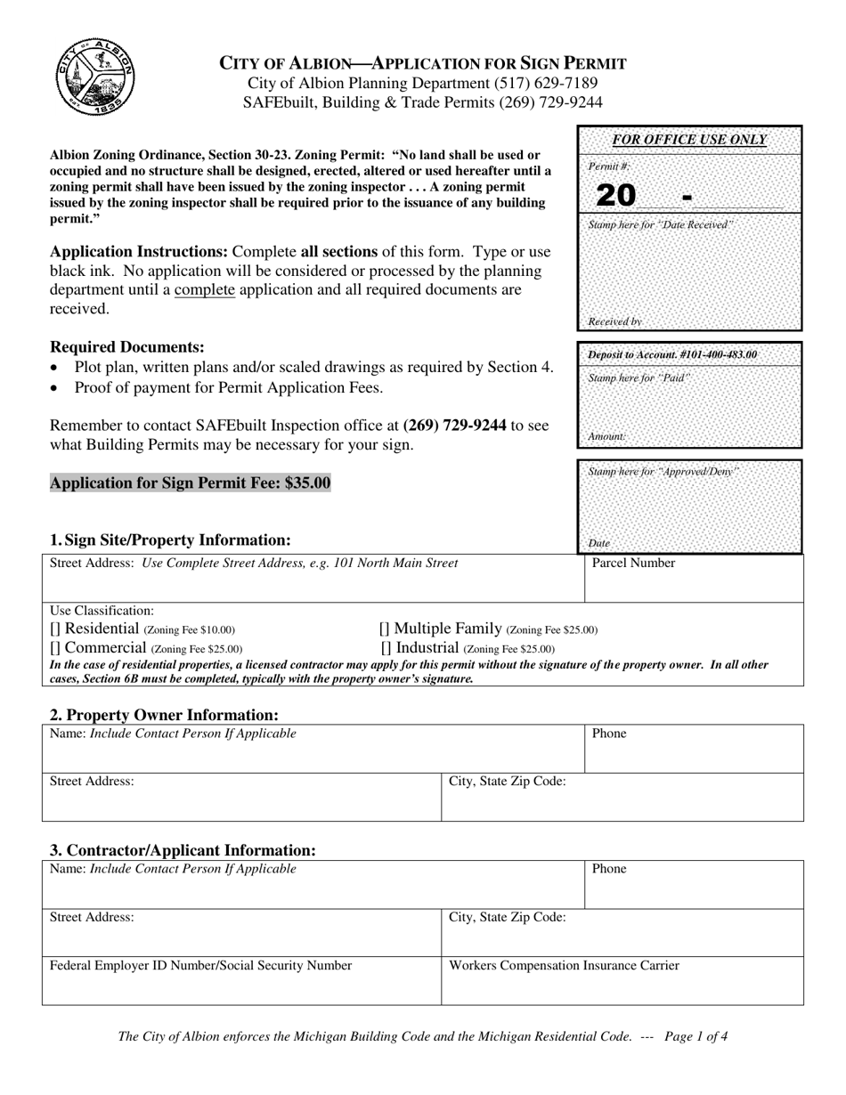 Application for Sign Permit - City of Albion, Michigan, Page 1