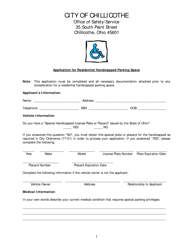 Document preview: Application for Residential Handicapped Parking Space - City of Chillicothe, Ohio