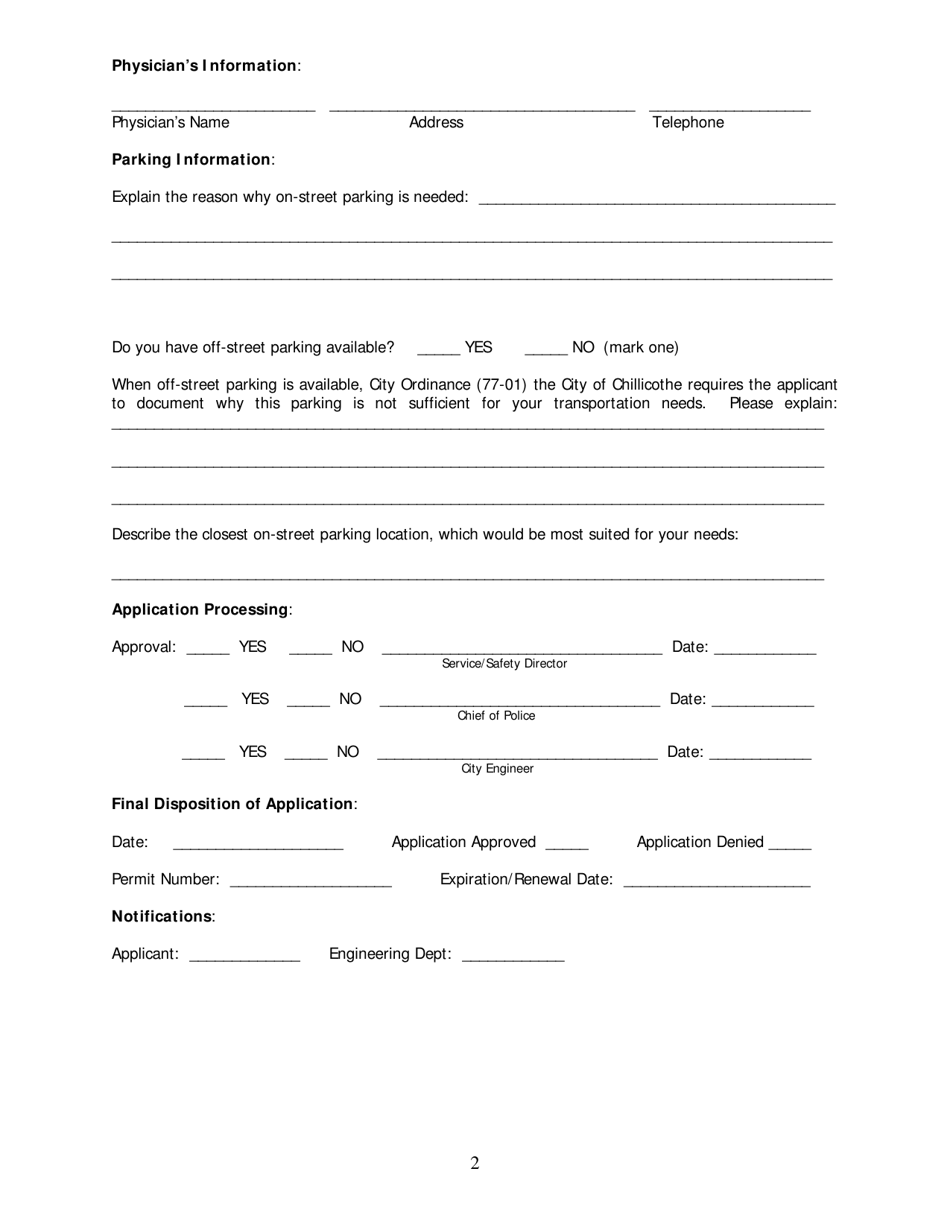 City of Chillicothe, Ohio Application for Residential Handicapped ...