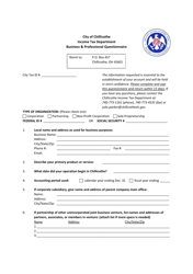 Document preview: Business & Professional Questionnaire - City of Chillicothe, Ohio