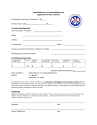 Document preview: Application for Filing Extension - City of Chillicothe,, Ohio