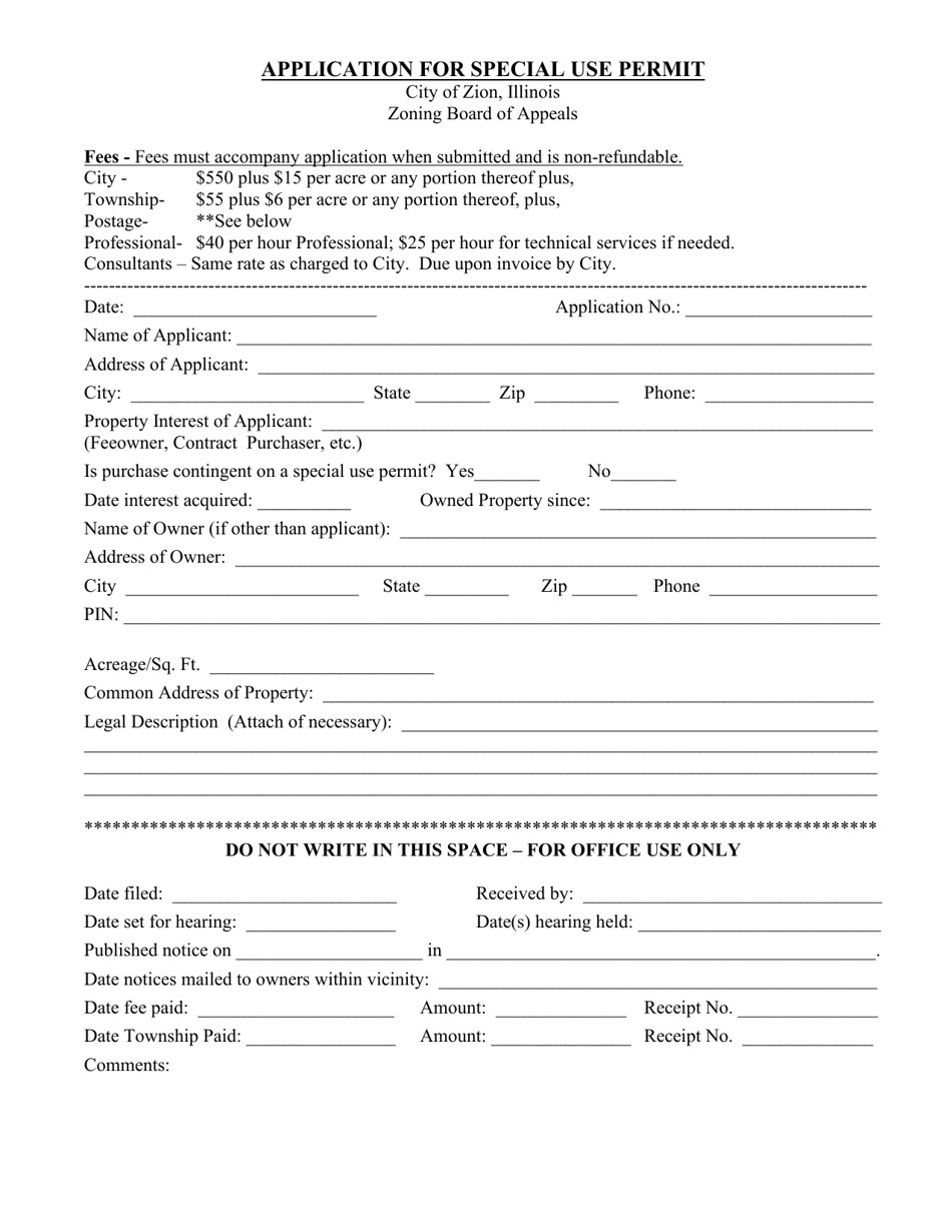 Application for Special Use Permit - City of Zion, Illinois, Page 1