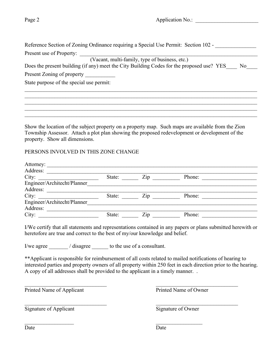 City Of Zion, Illinois Application For Special Use Permit - Fill Out 