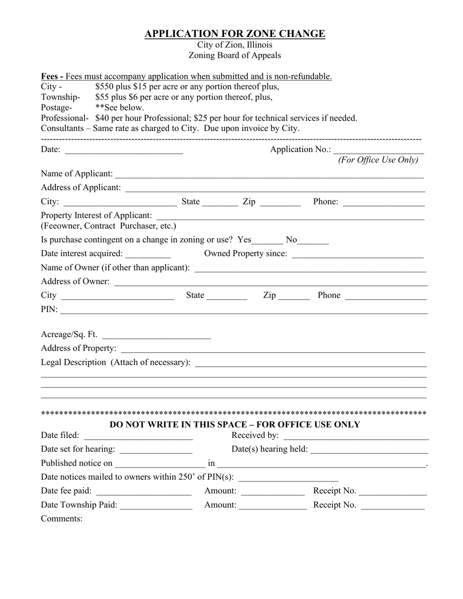 Application for Zone Change - City of Zion, Illinois, Page 1