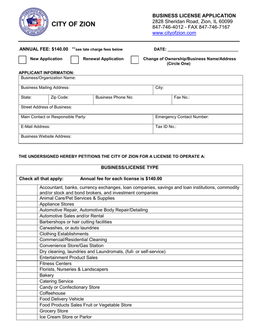 Business License Application - City of Zion, Illinois Download Pdf