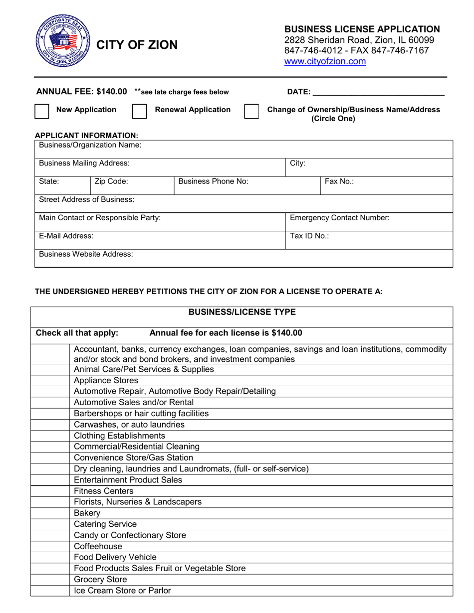 City Of Zion Illinois Business License Application Fill Out Sign City Of Zion Illinois Business License Application Fill Out Sign