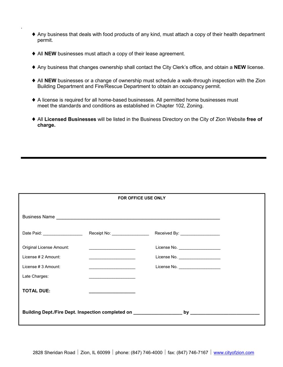 Business License Application - City of Zion, Illinois, Page 3