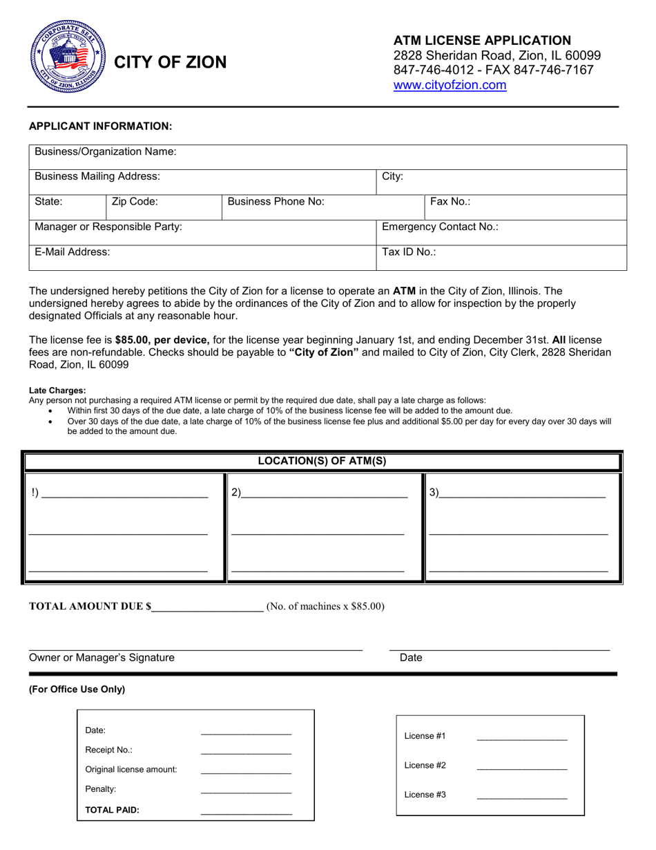 City of Zion, Illinois Atm License Application - Fill Out, Sign Online ...