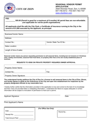 Document preview: Seasonal Vendor Permit Application - City of Zion, Illinois