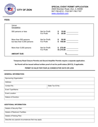Document preview: Special Event Permit Application - City of Zion, Illinois