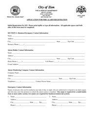 Document preview: Application for Fire Alarm Registration - City of Zion, Illinois