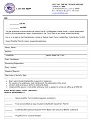 Special Event Vendor Permit Application - City of Zion, Illinois